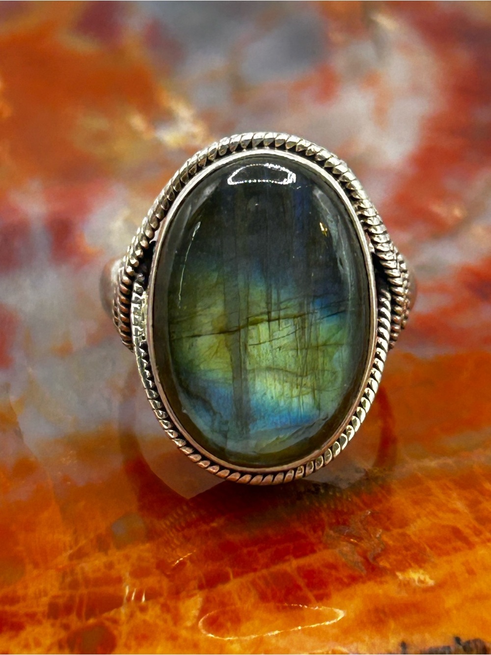 Vintage Sterling Silver Labradorite Ring - Size 7